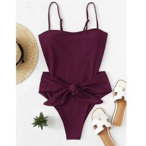 Backless bow tie one piece bathing suit